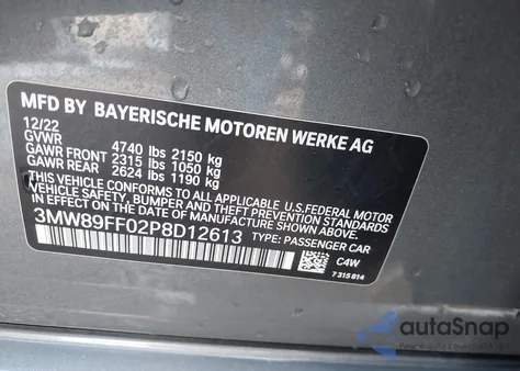 2023 BMW 330I xDrive из США, поврежденный, VIN 3MW89FF02P8D12613